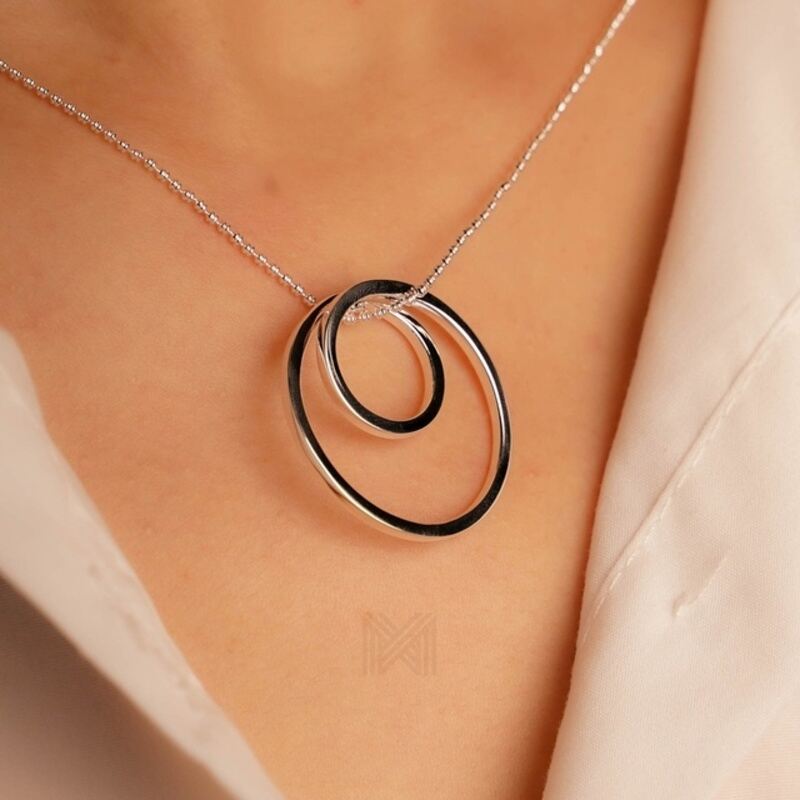 MILLENNE Minimal Dual Round Tube Silver Pendant with 925 Sterling Silver