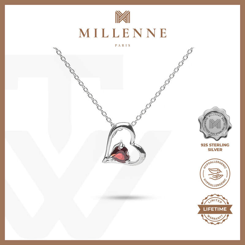 MILLENNE Multifaceted Gemstone in Heart Silver Pendant with 925 Sterling Silver