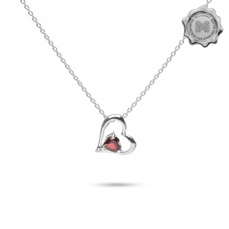 MILLENNE Multifaceted Gemstone in Heart Silver Pendant with 925 Sterling Silver