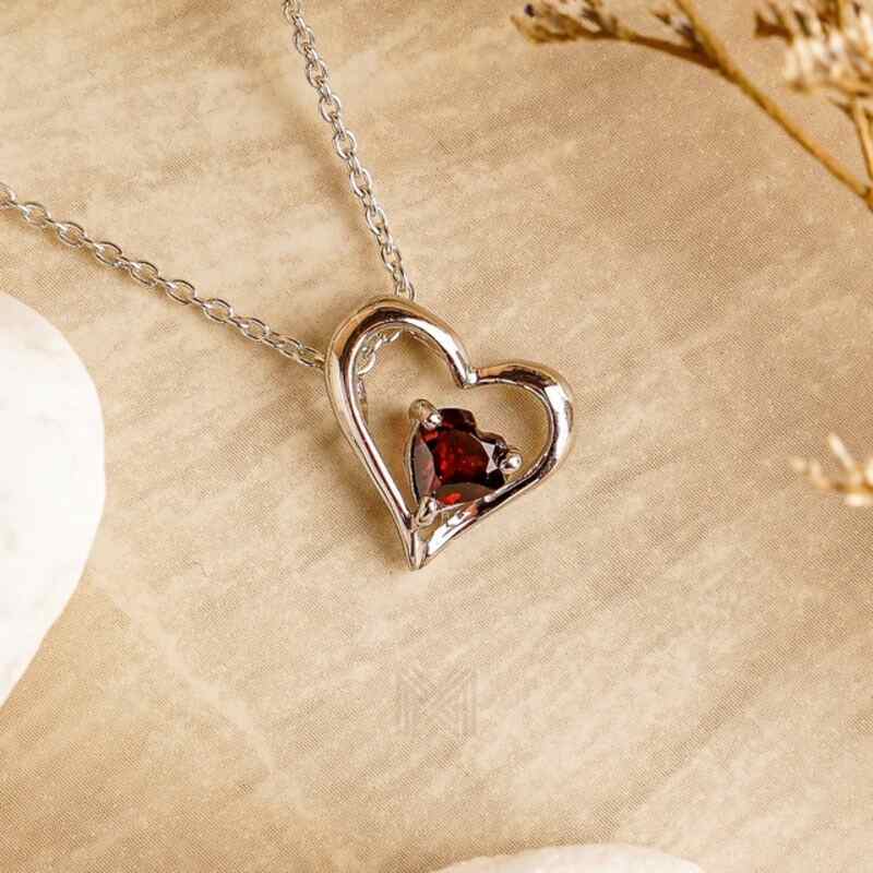 MILLENNE Multifaceted Gemstone in Heart Silver Pendant with 925 Sterling Silver