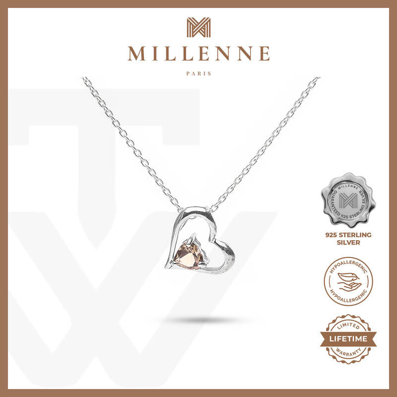 MILLENNE Multifaceted Gemstone in Heart Silver Pendant with 925 Sterling Silver