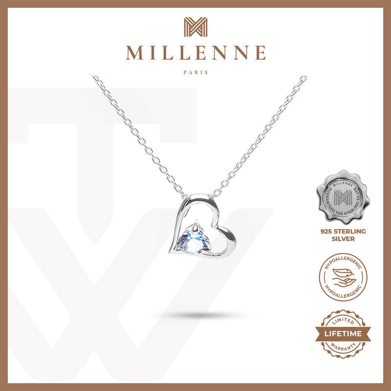 MILLENNE Multifaceted Blue Topaz in Heart Silver Pendant with 925 Sterling Silver