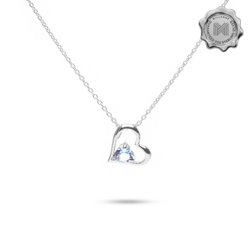 MILLENNE Multifaceted Blue Topaz in Heart Silver Pendant with 925 Sterling Silver