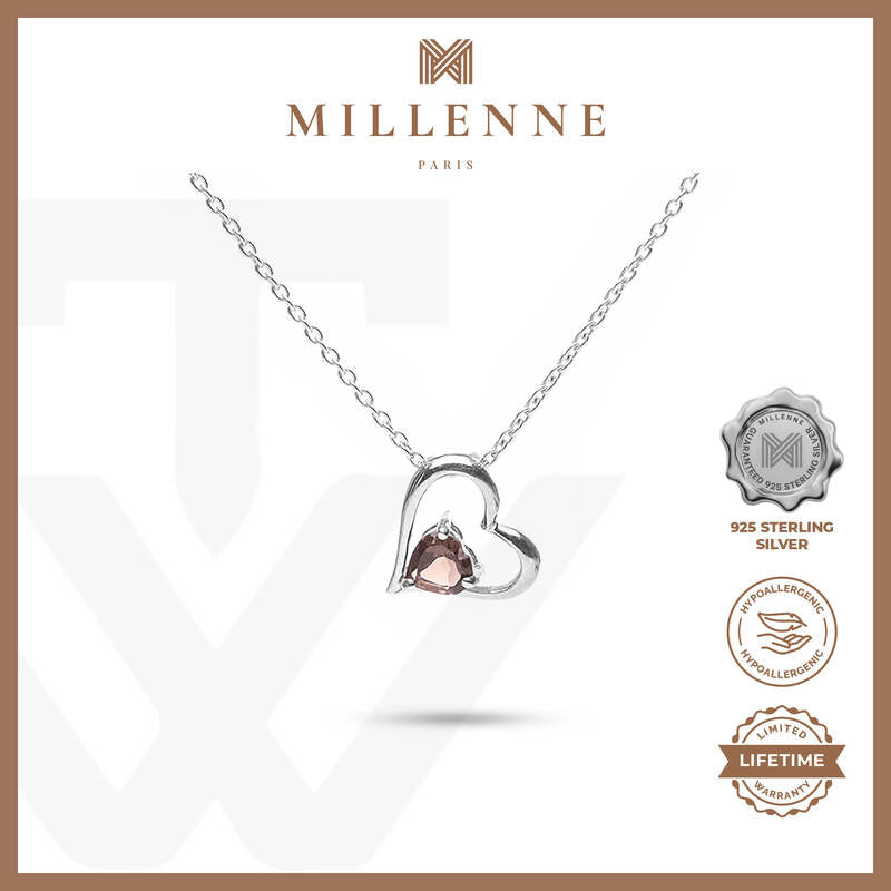 MILLENNE Multifaceted Gemstone in Heart Silver Pendant with 925 Sterling Silver