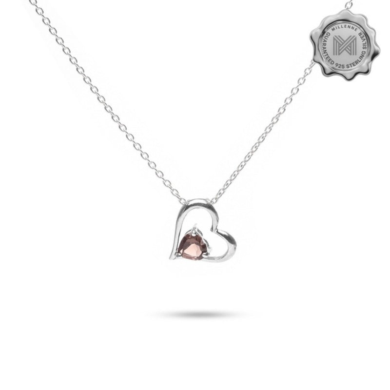 MILLENNE Multifaceted Gemstone in Heart Silver Pendant with 925 Sterling Silver