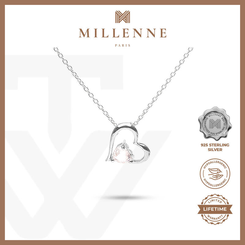 MILLENNE Multifaceted Cubic Zirconia in Heart Silver Pendant with 925 Sterling Silver