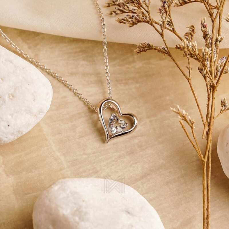 MILLENNE Multifaceted Cubic Zirconia in Heart Silver Pendant with 925 Sterling Silver