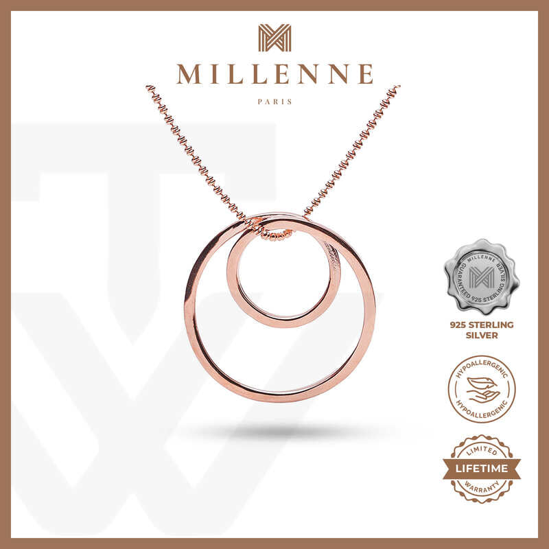 MILLENNE Minimal Dual Round Tube Rose Gold Pendant with 925 Sterling Silver