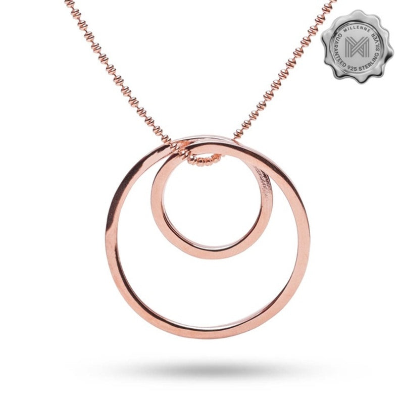 MILLENNE Minimal Dual Round Tube Rose Gold Pendant with 925 Sterling Silver