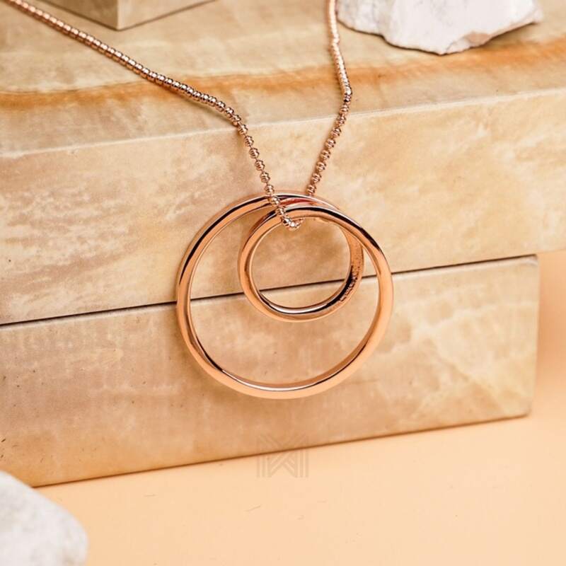 MILLENNE Minimal Dual Round Tube Rose Gold Pendant with 925 Sterling Silver