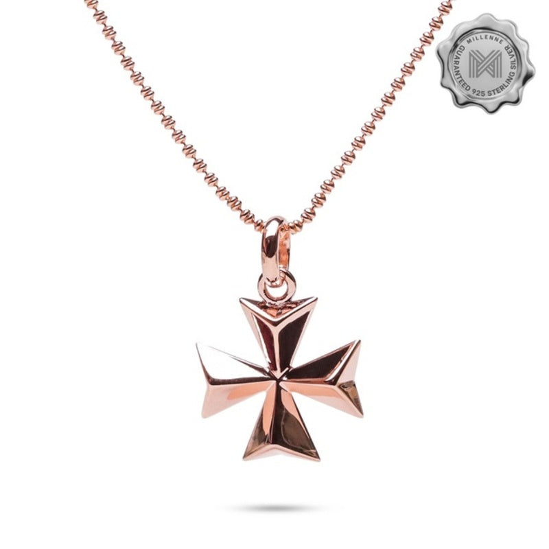 MILLENNE Millennia 2000 Volumed Maltese Cross Rose Gold Pendant with 925 Sterling Silver