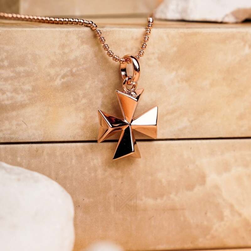 MILLENNE Millennia 2000 Volumed Maltese Cross Rose Gold Pendant with 925 Sterling Silver