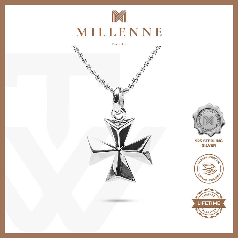 MILLENNE Millennia 2000 Volumed Maltese Crosss Silver Pendant with 925 Sterling Silver