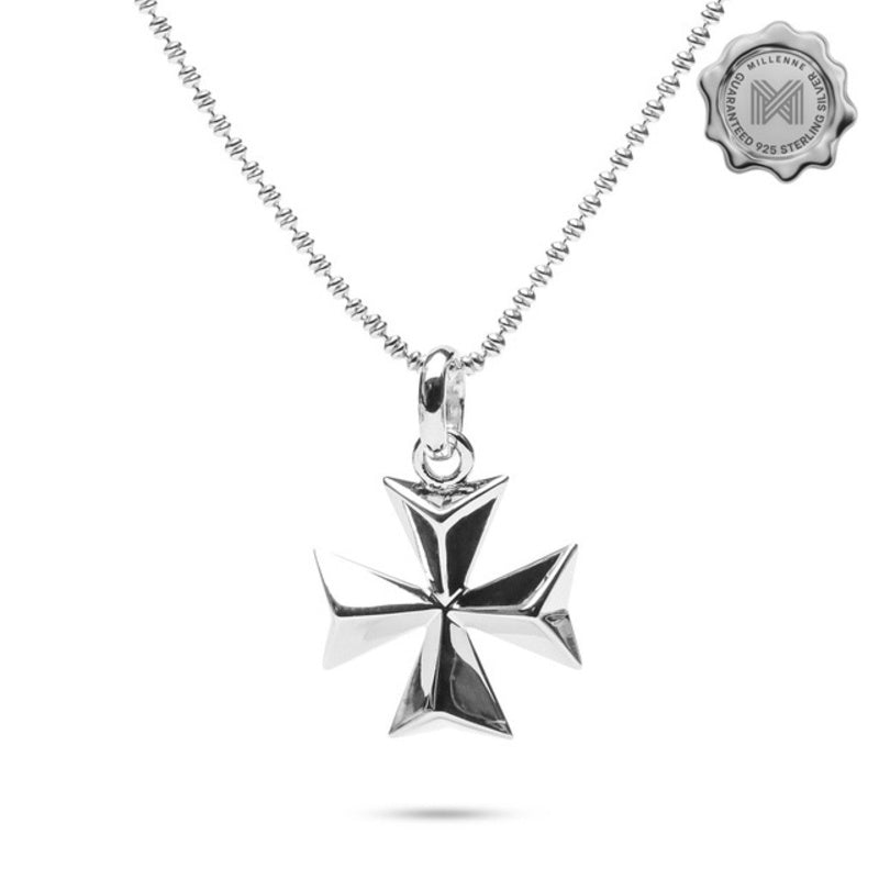 MILLENNE Millennia 2000 Volumed Maltese Crosss Silver Pendant with 925 Sterling Silver