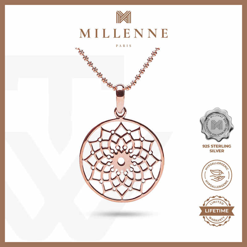 MILLENNE Millennia 2000 Floral Lotus Filigree Rose Gold Pendant with 925 Sterling Silver