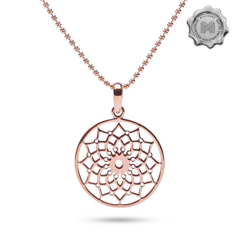 MILLENNE Millennia 2000 Floral Lotus Filigree Rose Gold Pendant with 925 Sterling Silver