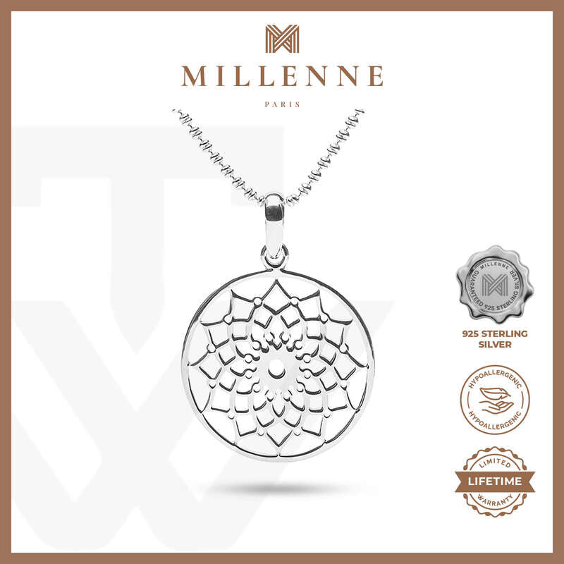 MILLENNE Millennia 2000 Floral Lotus Filigree Silver Pendant with 925 Sterling Silver