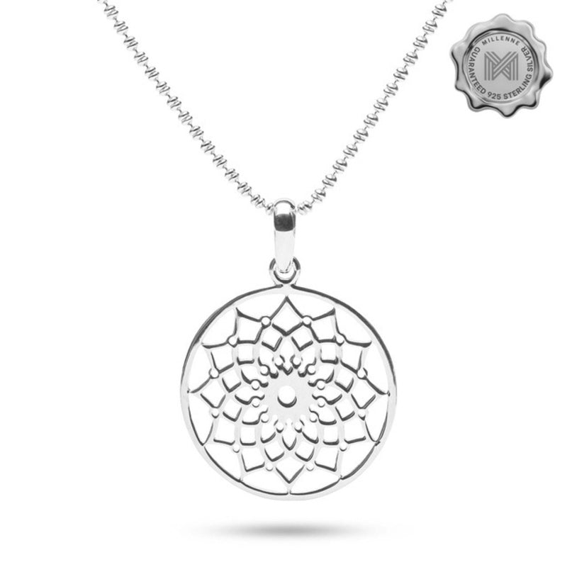 MILLENNE Millennia 2000 Floral Lotus Filigree Silver Pendant with 925 Sterling Silver