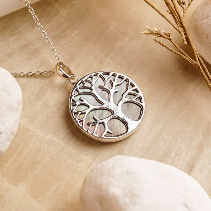 MILLENNE Millennia 2000 Abalone Shell Tree of Life Silver Pendant with 925 Sterling Silver