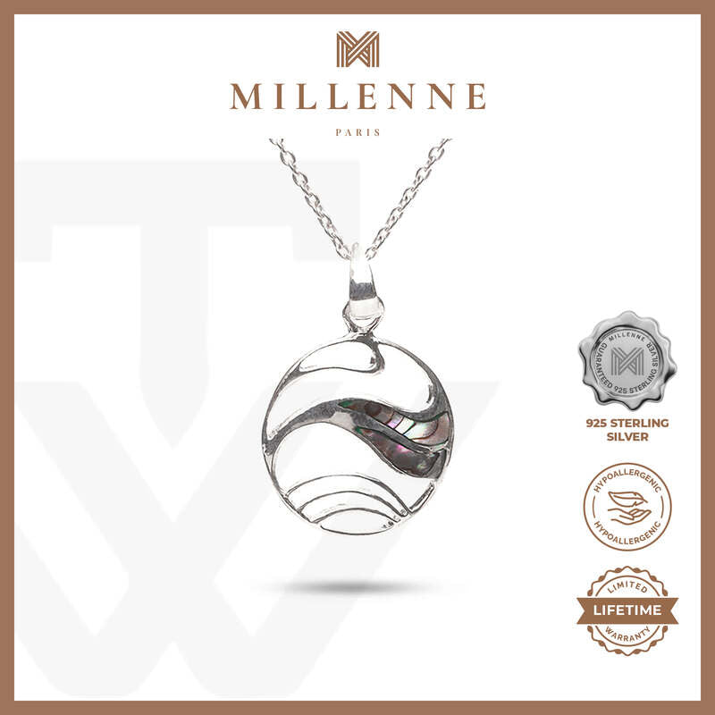 MILLENNE Millennia 2000 Abalone Shell Ocean Wave Silver Pendant with 925 Sterling Silver