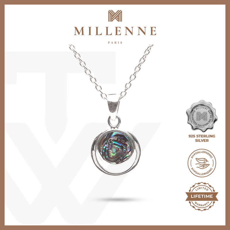 MILLENNE Millennia 2000 Abalone Shell Circle Silver Pendant with 925 Sterling Silver