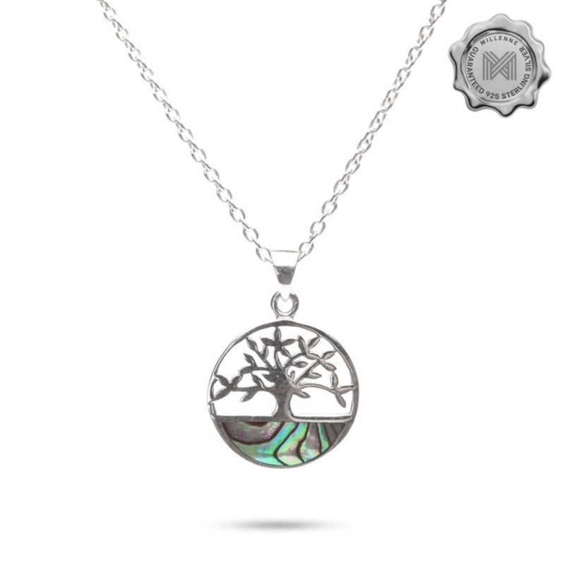 MILLENNE Millennia 2000 Abalone Shell Tree Of Life Silver Pendant with 925 Sterling Silver