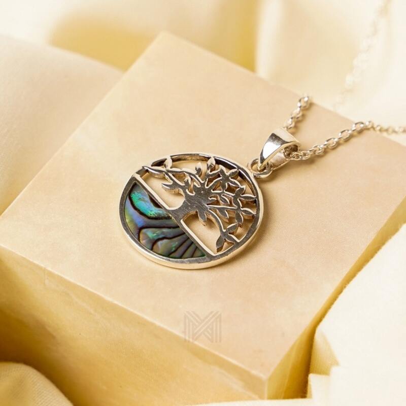 MILLENNE Millennia 2000 Abalone Shell Tree Of Life Silver Pendant with 925 Sterling Silver