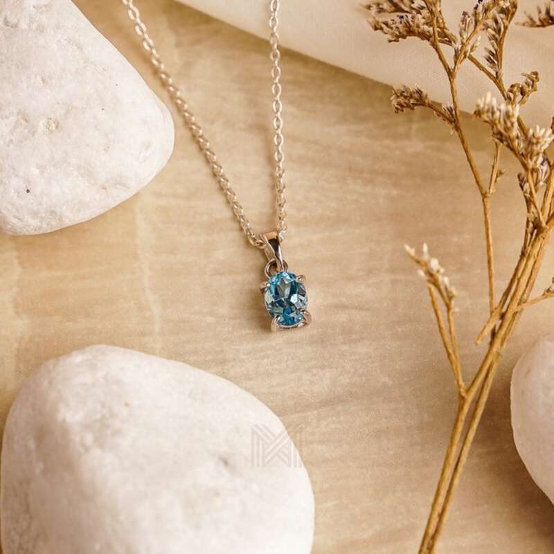 MILLENNE Multifaceted Blue Topaz Silver Pendant with 925 Sterling Silver