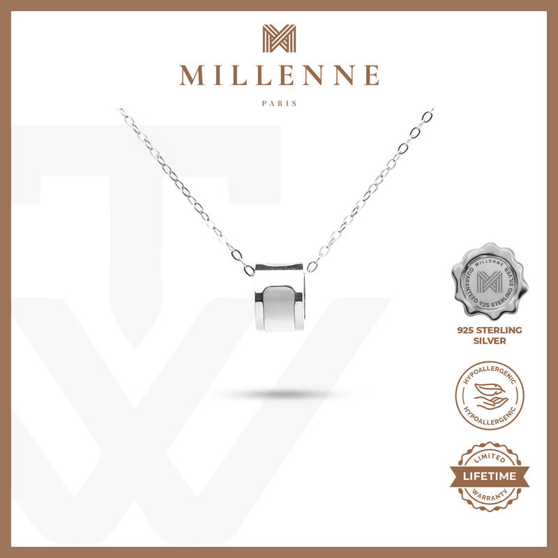 MILLENNE Minimal Studded Love Revolution Cubic Zirconia White Gold Necklace with 925 Sterling Silver