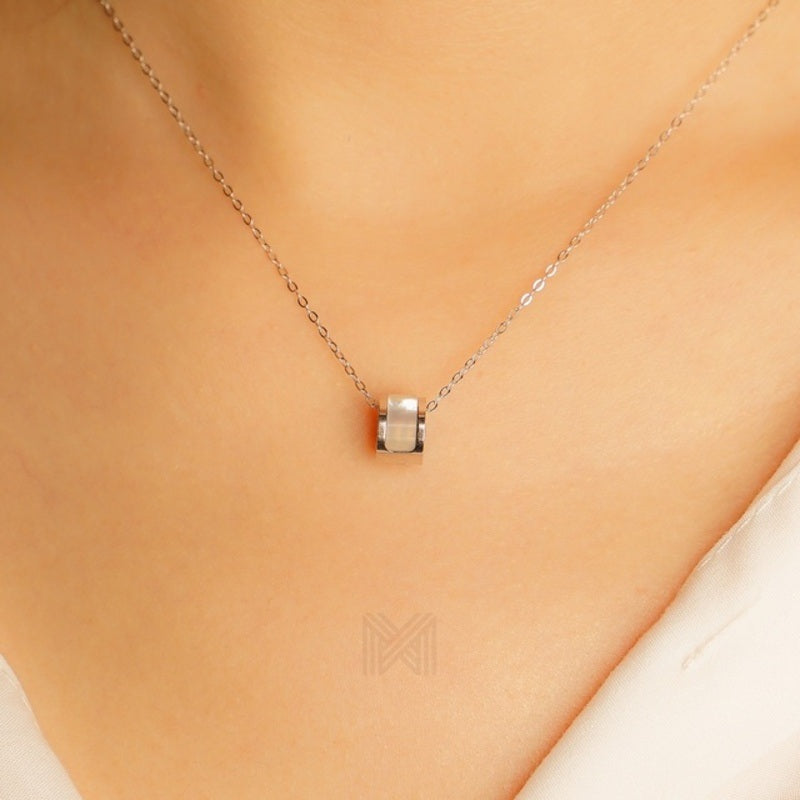 MILLENNE Minimal Studded Love Revolution Cubic Zirconia White Gold Necklace with 925 Sterling Silver