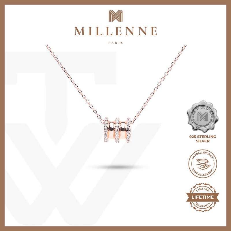 MILLENNE Made For The Night Orbit Studded Cubic Zirconia Rose Gold Necklace with 925 Sterling Silver