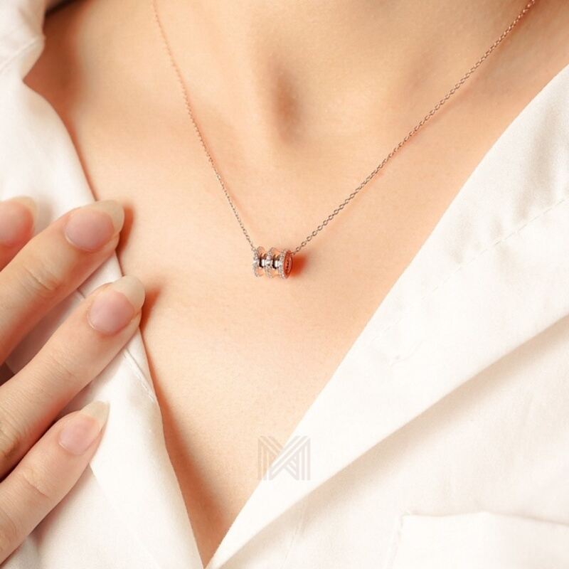 MILLENNE Made For The Night Orbit Studded Cubic Zirconia Rose Gold Necklace with 925 Sterling Silver