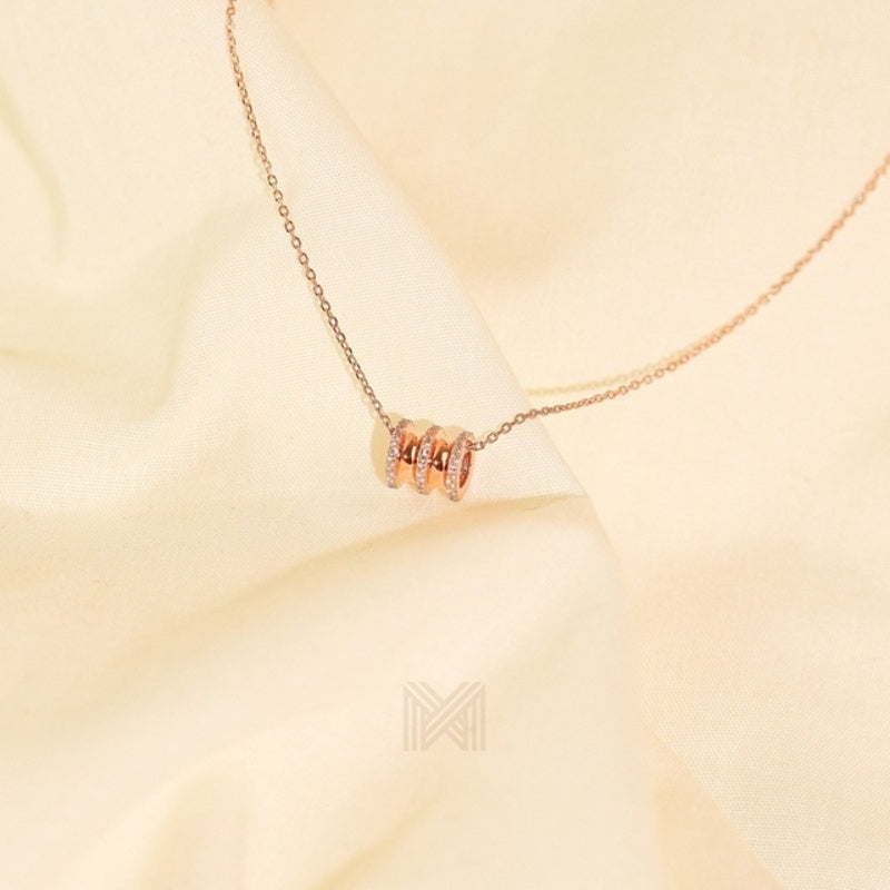 MILLENNE Made For The Night Orbit Studded Cubic Zirconia Rose Gold Necklace with 925 Sterling Silver