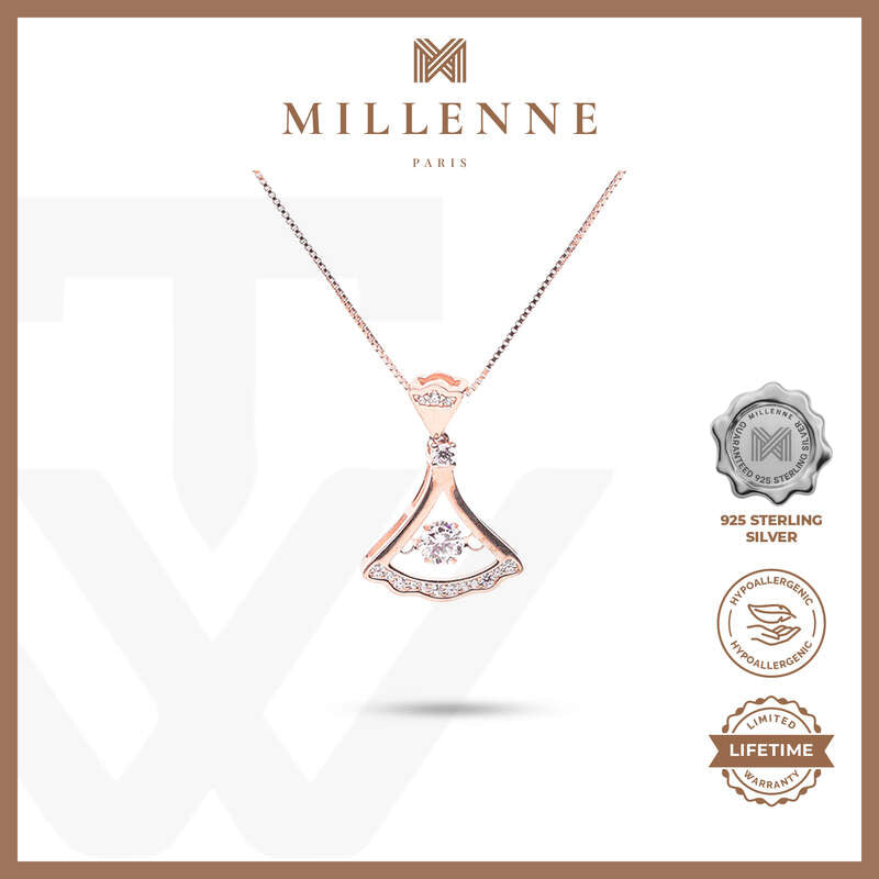 MILLENNE Made For The Night Trinity Cubic Zirconia Rose Gold Necklace with 925 Sterling Silver