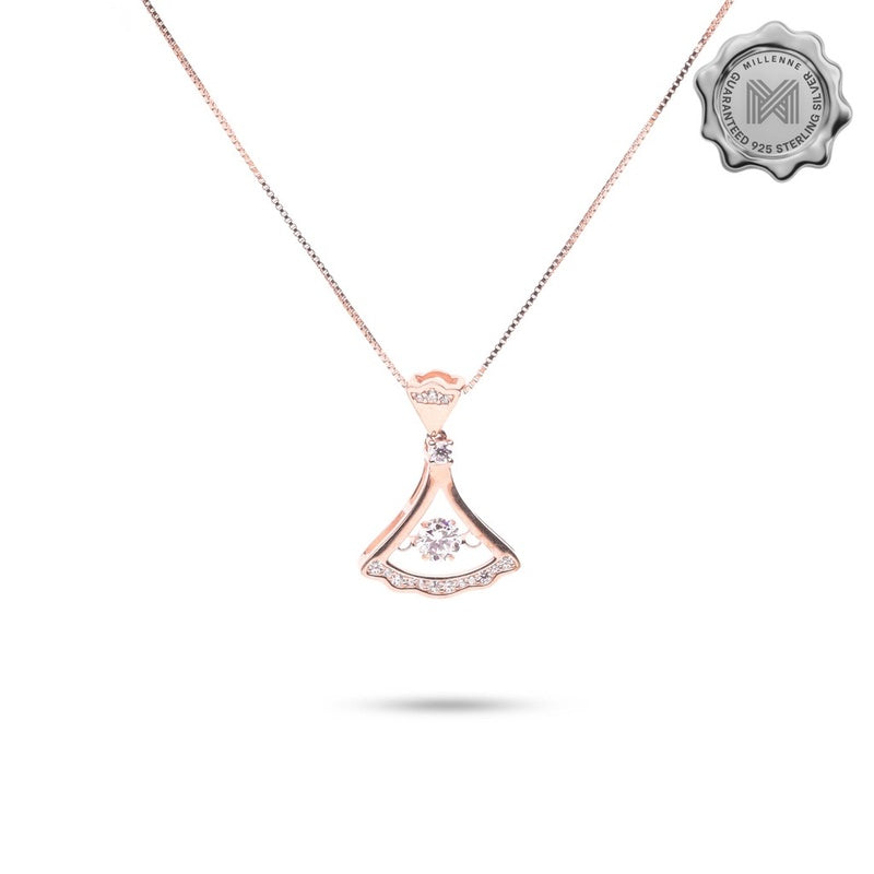 MILLENNE Made For The Night Trinity Cubic Zirconia Rose Gold Necklace with 925 Sterling Silver