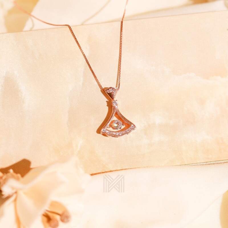 MILLENNE Made For The Night Trinity Cubic Zirconia Rose Gold Necklace with 925 Sterling Silver