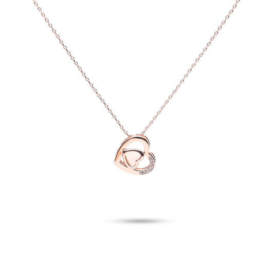 MILLENNE Millennia 2000 Heart Studded Cubic Zirconia Rose Gold Necklace with 925 Sterling Silver