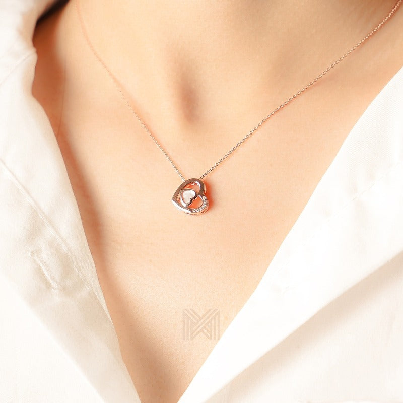 MILLENNE Millennia 2000 Heart Studded Cubic Zirconia Rose Gold Necklace with 925 Sterling Silver