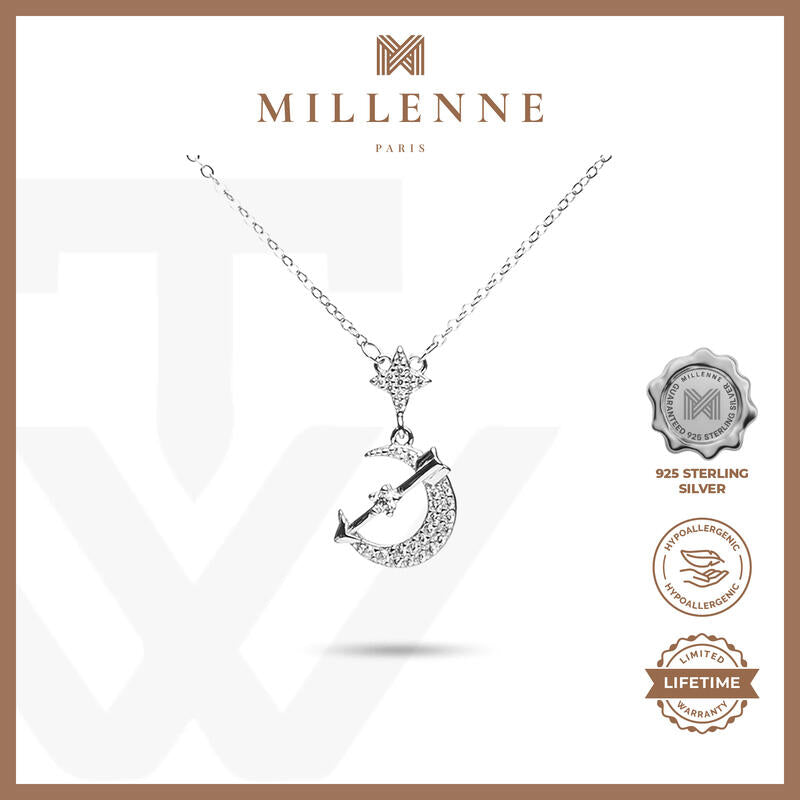 MILLENNE Match The Stars Artemis Studded Cubic Zirconia White Gold Necklace with 925 Sterling Silver