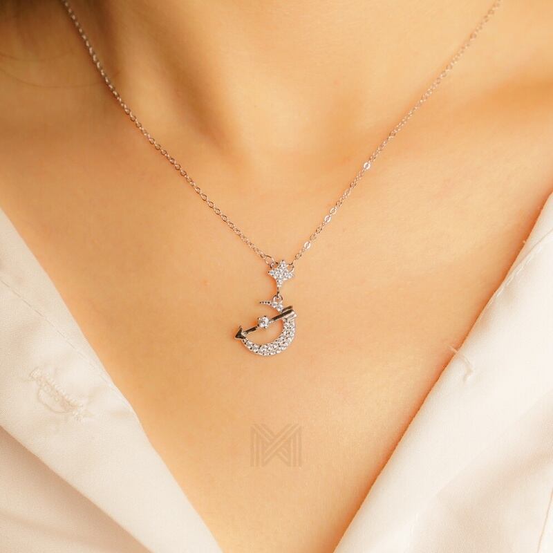 MILLENNE Match The Stars Artemis Studded Cubic Zirconia White Gold Necklace with 925 Sterling Silver