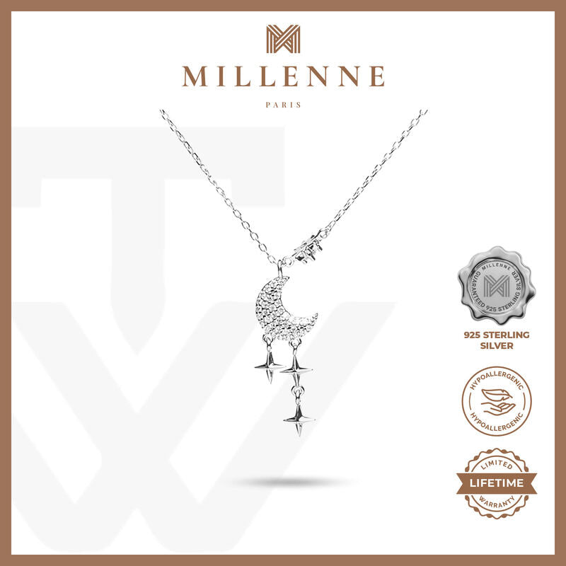 MILLENNE Match The Stars Gliterring Night Studded Cubic Zirconia White Gold Necklace with 925 Sterling Silver