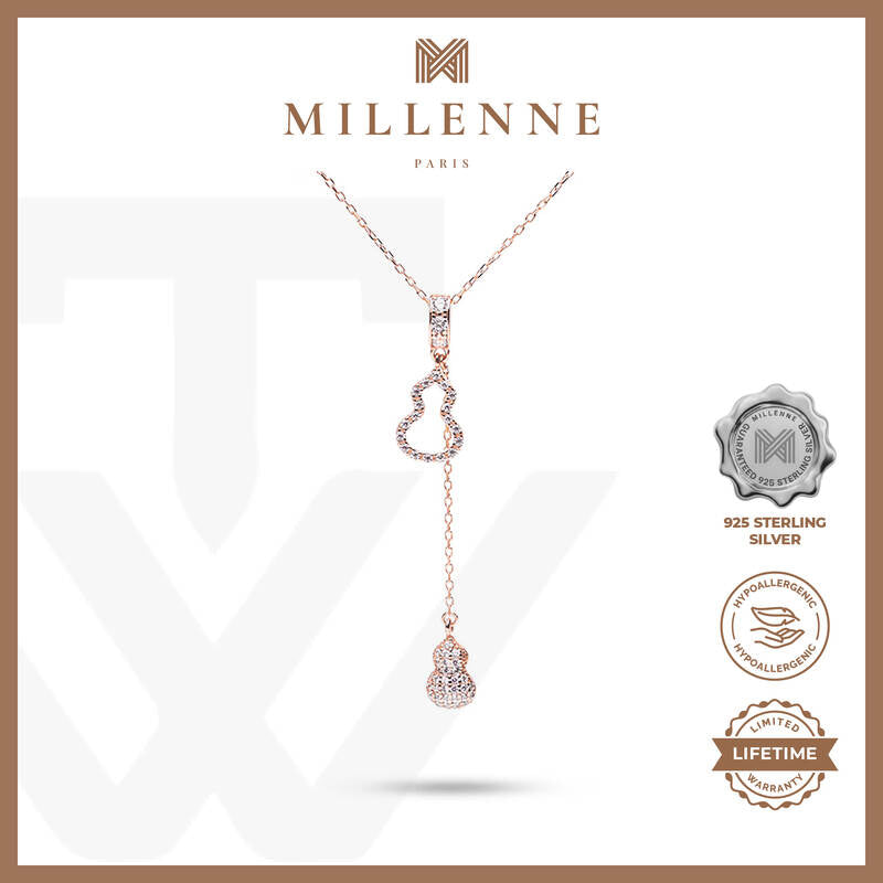 MILLENNE Millennia 2000 Guitar Studded Cubic Zirconia Rose Gold Necklace with 925 Sterling Silver