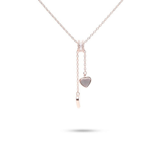 MILLENNE Millennia 2000 Double Heart Mother of Pearls with Cubic Zirconia Rose Gold Necklace with 925 Sterling Silver