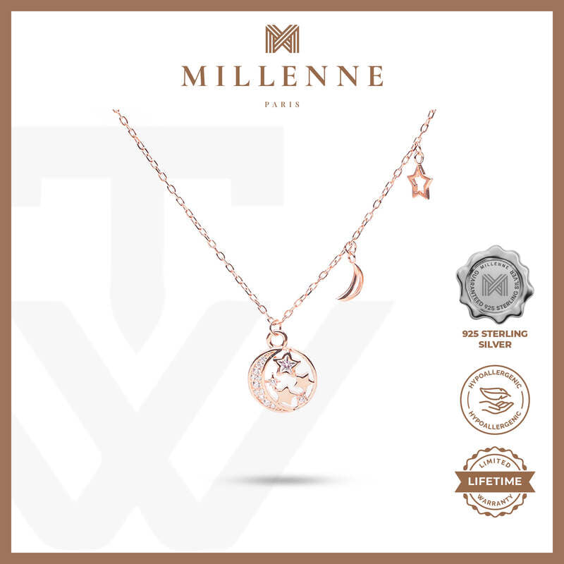 MILLENNE Match The Stars Galaxy Studded Cubic Zirconia Rose Gold Necklace with 925 Sterling Silver