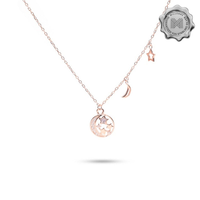 MILLENNE Match The Stars Galaxy Studded Cubic Zirconia Rose Gold Necklace with 925 Sterling Silver