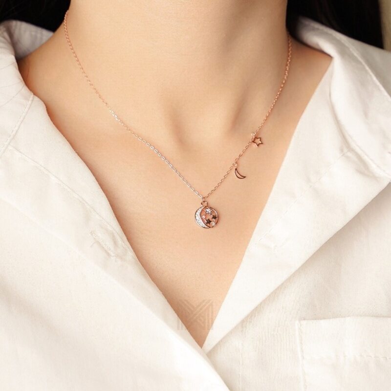 MILLENNE Match The Stars Galaxy Studded Cubic Zirconia Rose Gold Necklace with 925 Sterling Silver