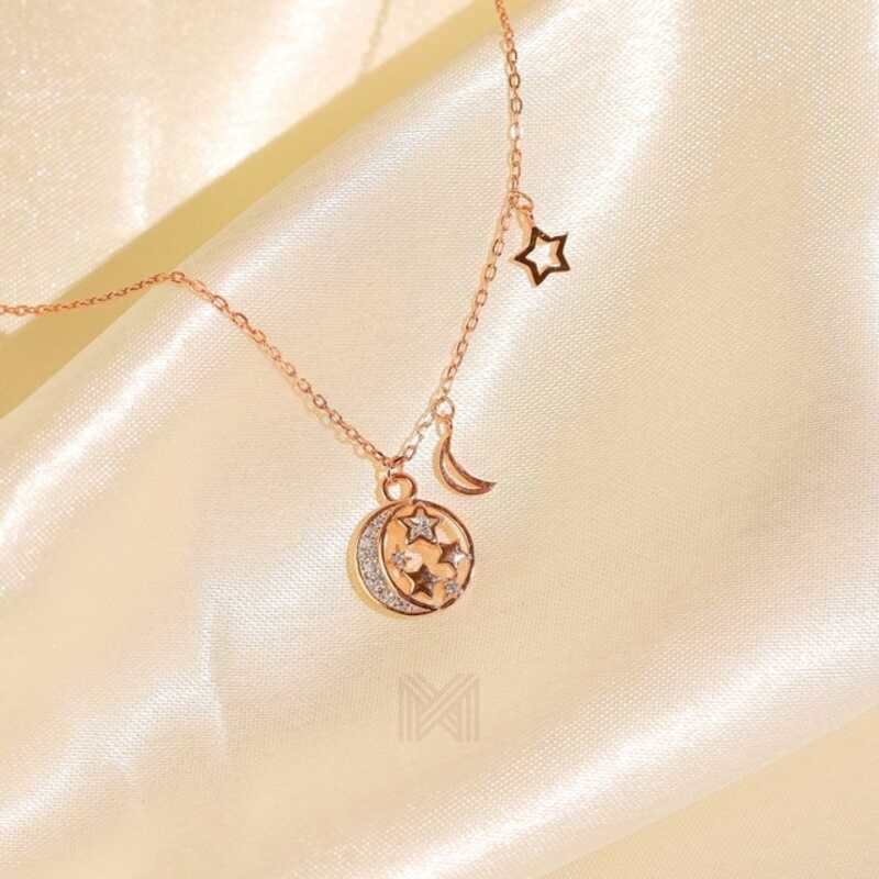 MILLENNE Match The Stars Galaxy Studded Cubic Zirconia Rose Gold Necklace with 925 Sterling Silver