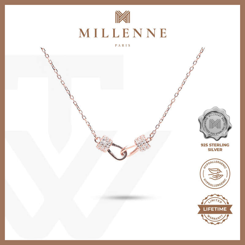 MILLENNE Millennia 2000 Diamond Forever Linked Cubic Zirconia Rose Gold Necklace with 925 Sterling Silver