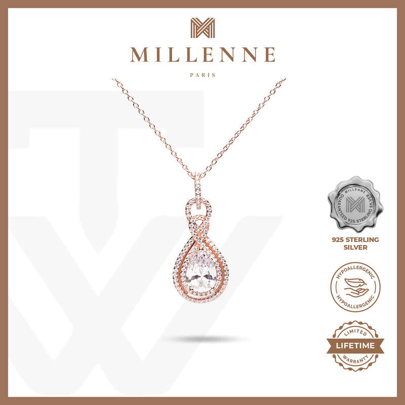 MILLENNE Made For The Night Intricate Drop Studded Cubic Zirconia Rose Gold Necklace with 925 Sterling Silver