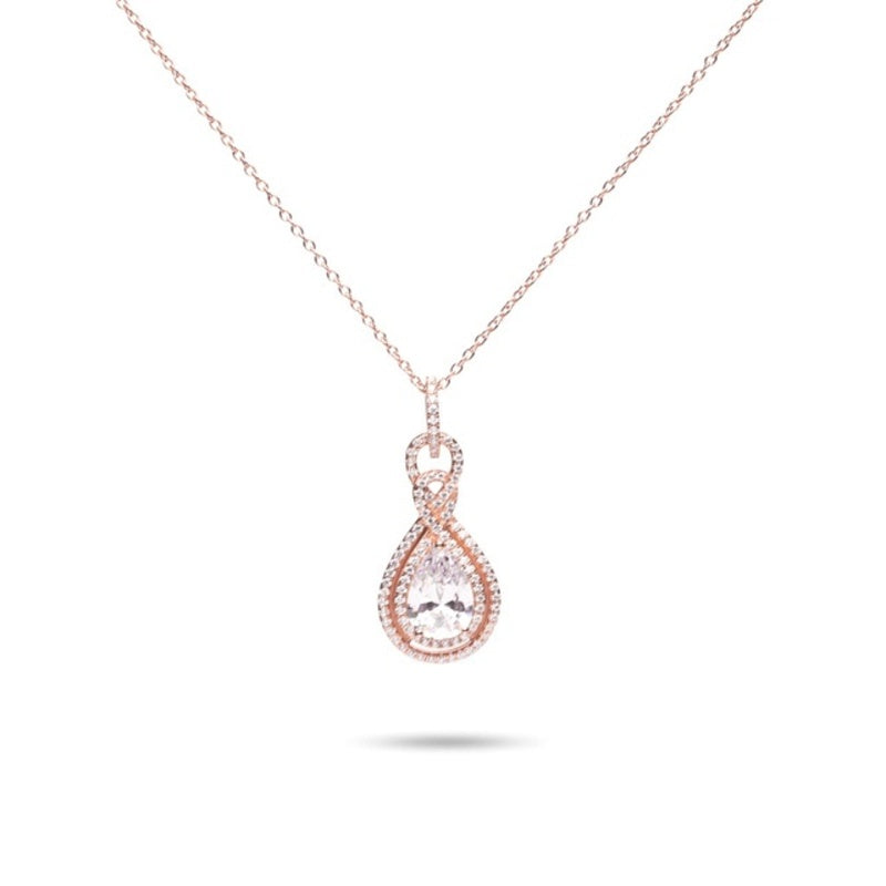 MILLENNE Made For The Night Intricate Drop Studded Cubic Zirconia Rose Gold Necklace with 925 Sterling Silver